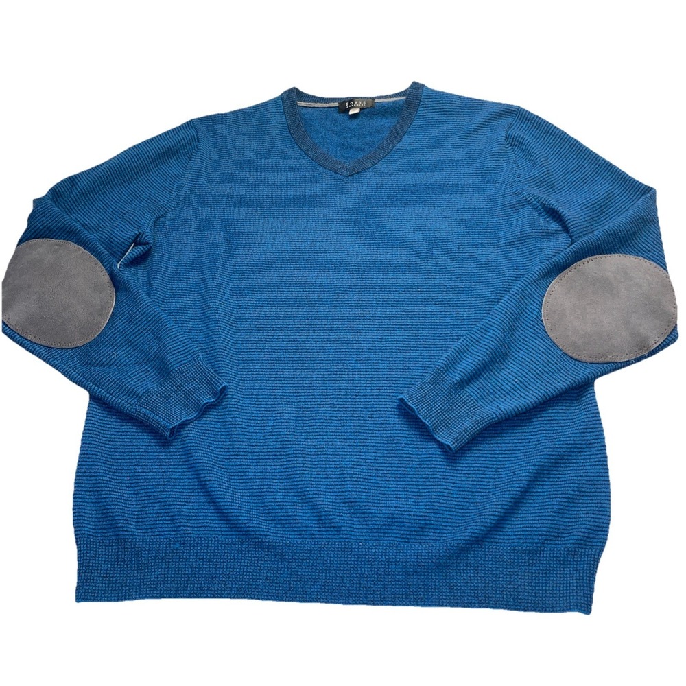 Forté Cashmere Sweater V-Neck Long Sleeve Elbow Patch Mens L Academia